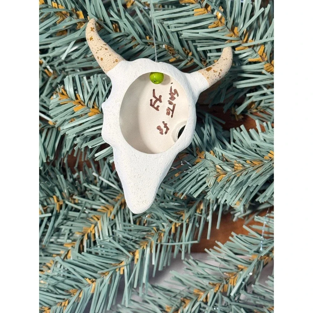 Vintage Santa Fe Steer Skull Ornament White Turquoise Southwestern Rustic